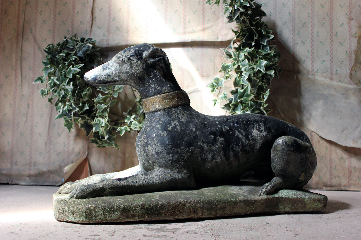A Decorative Mid 20thC Painted Cast Stone Whippet c.1940-50
