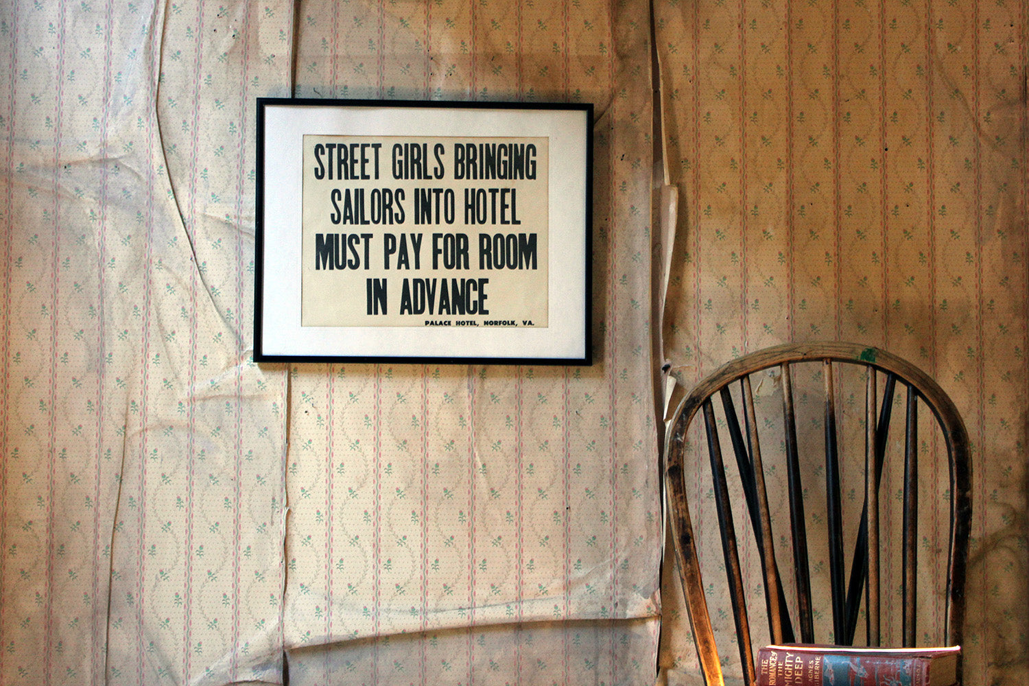 A Framed Printed Notice for The Palace Hotel, Virginia USA; Street Girls & Sailors c.1935-45