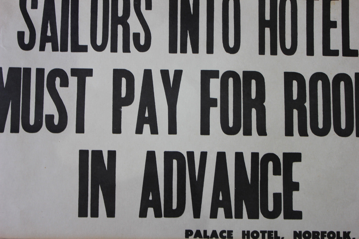 A Framed Printed Notice for The Palace Hotel, Virginia USA; Street Girls & Sailors c.1935-45