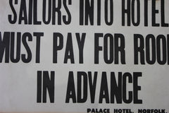 A Framed Printed Notice for The Palace Hotel, Virginia USA; Street Girls & Sailors c.1935-45