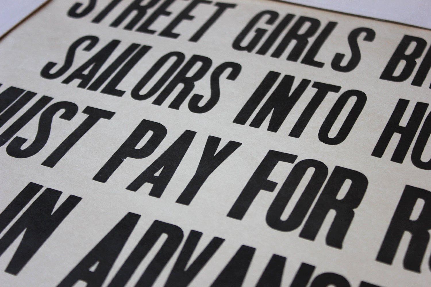 A Framed Printed Notice for The Palace Hotel, Virginia USA; Street Girls & Sailors c.1935-45