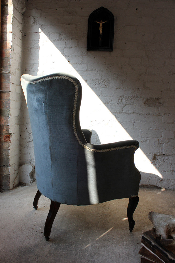 A Good 19thC Powder Blue Velvet Wingback Armchair c.1880