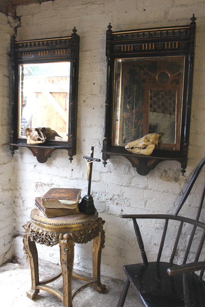 A Good Pair of Aesthetic Movement Ebonised & Parcel Gilt Wall Mirrors