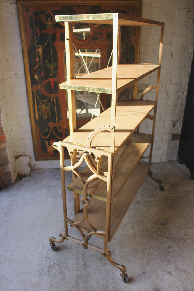 A Good Set of Cast-Iron & Pine Shop Display Metamorphic Table Shelves