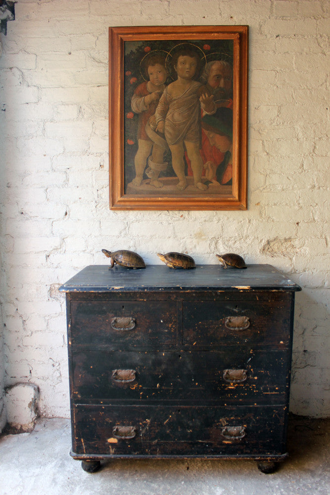 A Compact c.1900 Black Painted Pine Chest of Drawers