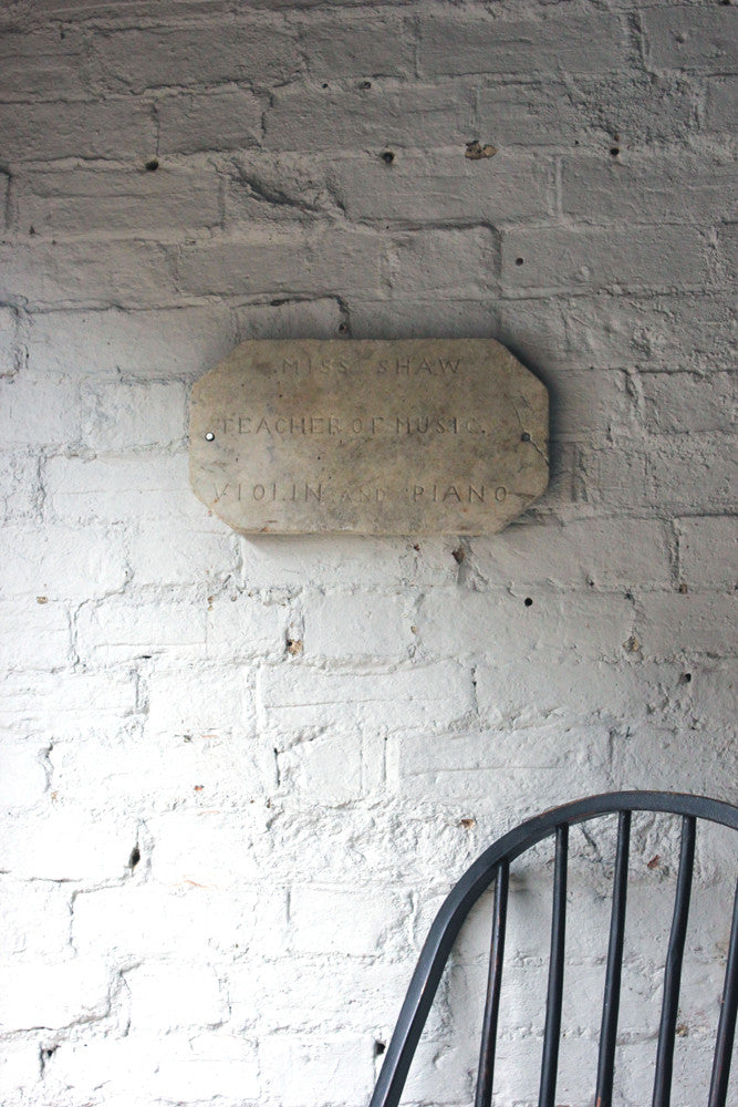 A Carved c.1900 Marble Plaque Incised "Miss Shaw, Teacher of Music, Violin and Piano"