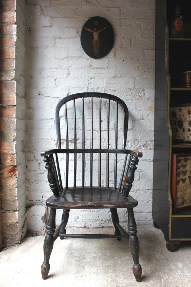 A Good Black Painted Stick-Back Windsor Armchair c.1820