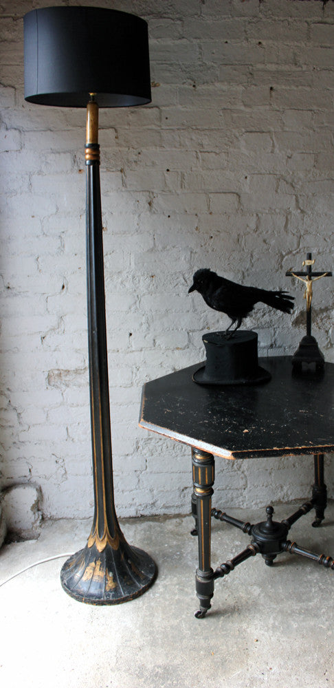 A Good c.1900 Black Japanned Chinoiserie Floor Lamp, From the Deanery, Durham