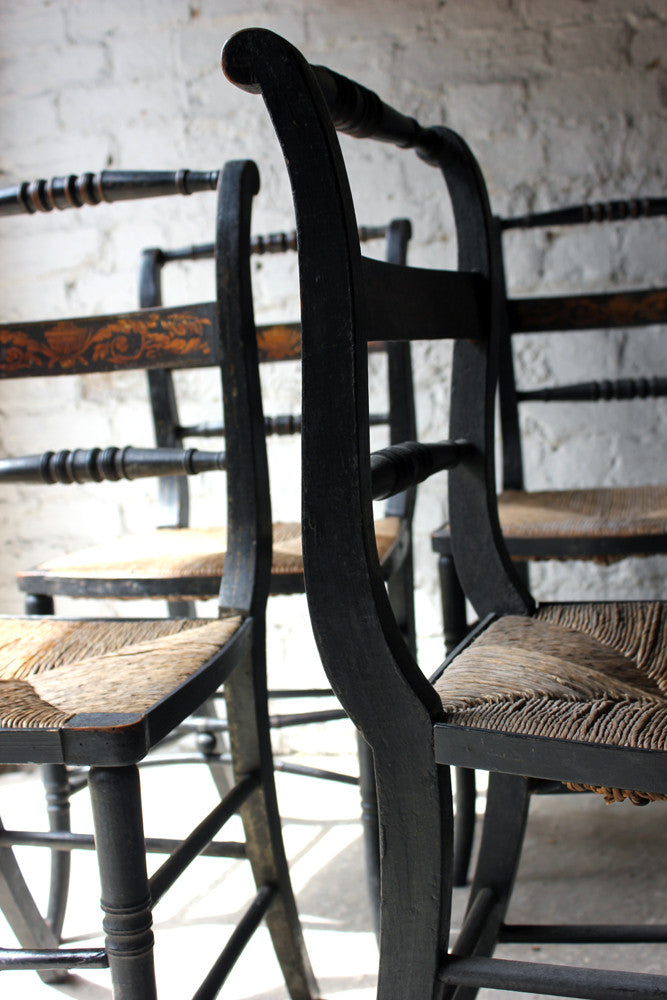 A Good Decorative Set of Four c.1810 Regency Painted & Ebonised Chairs