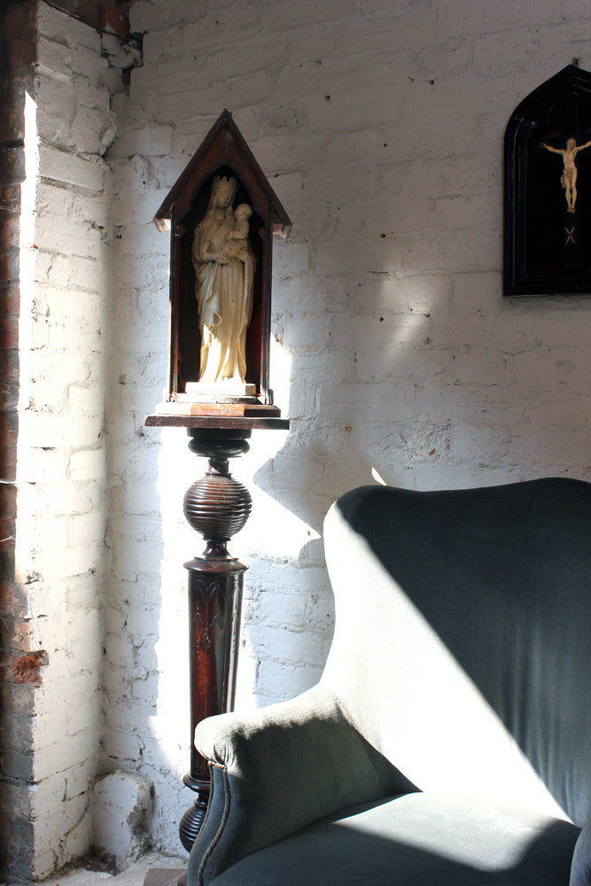 A c.1837 Ecclesiastical Plaster Model of the Madonna & Child in Niche Pine Stand