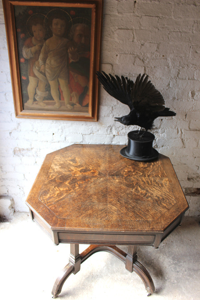 A Good Quality c.1882 Octagonal Victorian Oak Centre Table