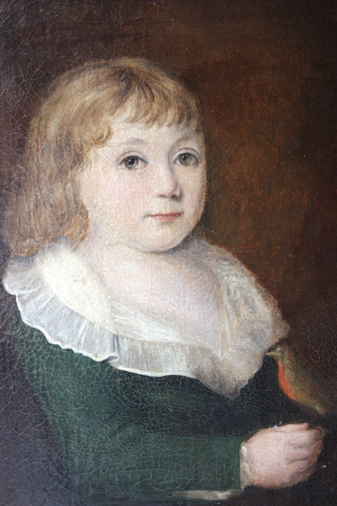A Fine c.1760-90 English Provincial School Portrait of a Young Girl with a Robin