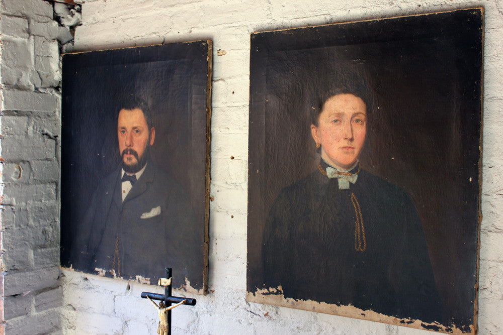 A Good Pair of c.1880 Irish School Provincial Oil on Canvas Portraits of a Gentleman & His Wife