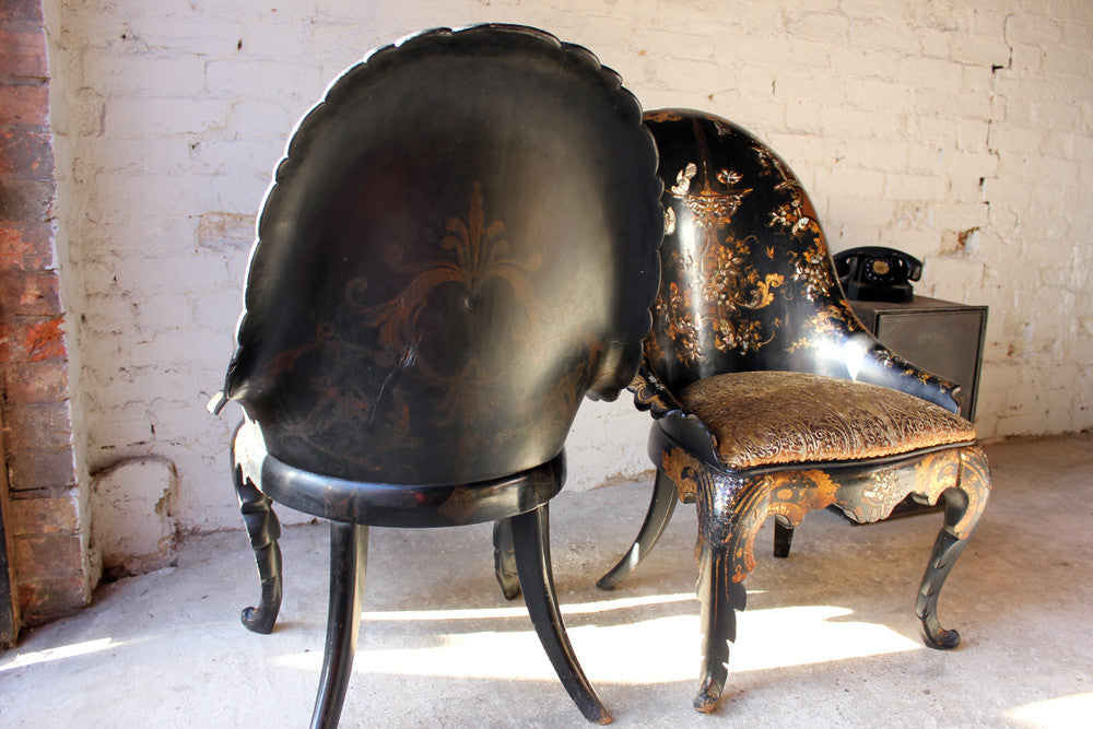 A Fine Pair of Early Victorian Japanned Papier-Mâché Side Chairs c.1844