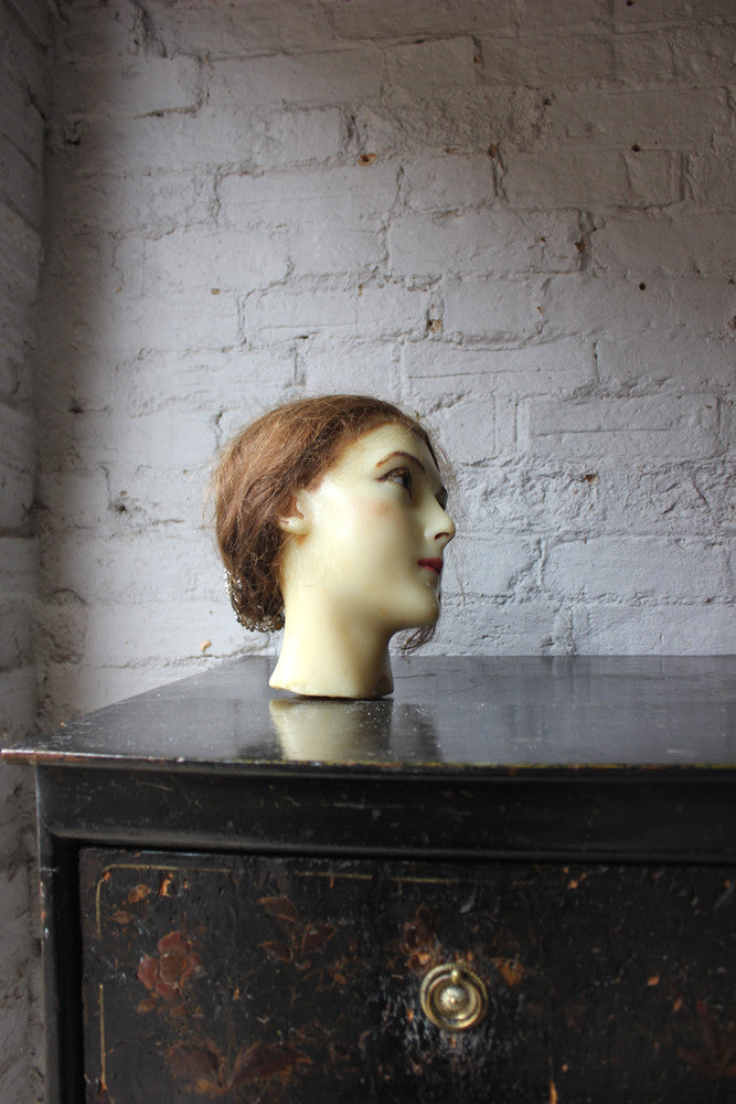 A Good French c.1890 Wax Shop Display Mannequin Head of a Lady