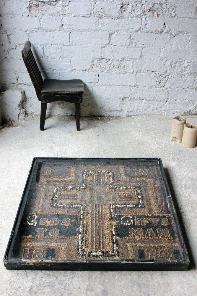A Folk Art Seed Work Picture in an Ebonised & Glazed Frame “Gods Gift to Man” c.1874