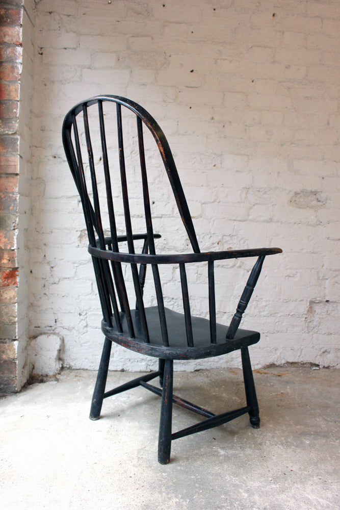 A Fine Black Painted Cornish Stick-Back Windsor Armchair c.1810