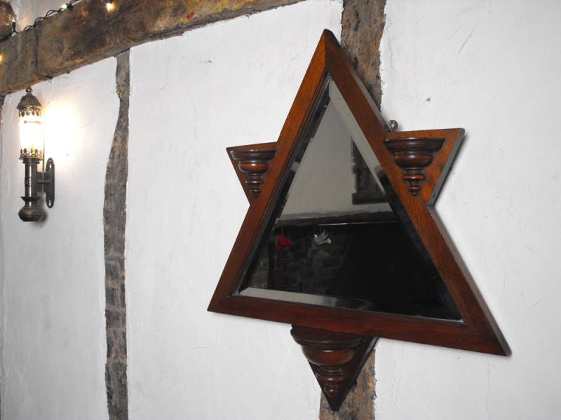 A Fabulous Walnut Arts & Crafts Six Pointed Star Framed Wall Mirror