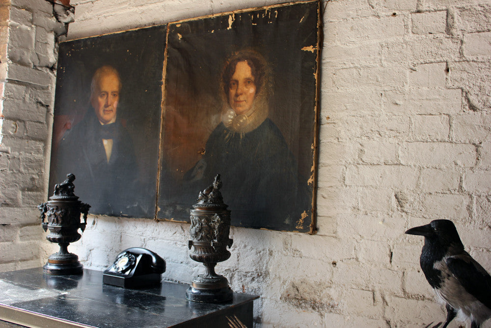 A Good Pair of c.1870 English School Provincial Oil on Canvas Portraits of a Gentleman & His Wife