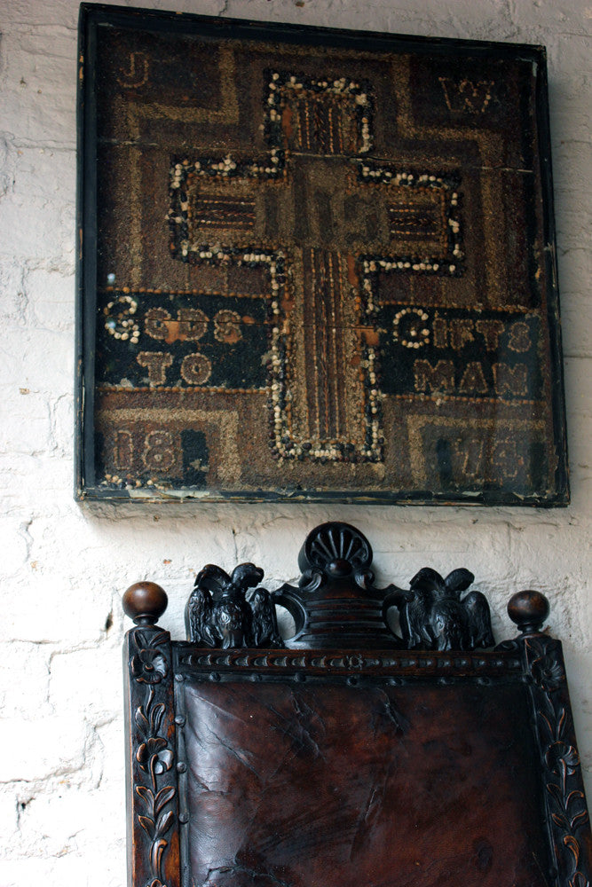 A Folk Art Seed Work Picture in an Ebonised & Glazed Frame “Gods Gift to Man” c.1874