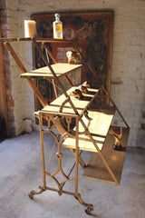 A Good Set of Cast-Iron & Pine Shop Display Metamorphic Table Shelves
