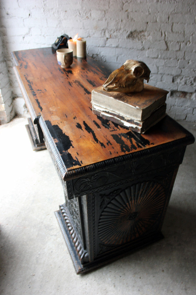 A Good Mid-19thC Anglo-Indian Carved & Ebonised Pedestal Sideboard From Devizes Castle, Wiltshire, England