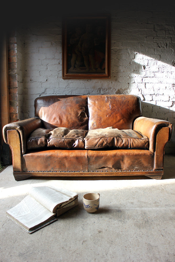 A Good c.1930 Art Deco Period Leather Club Sofa