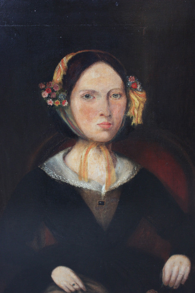 A Fine & Large c.1840 Naïve School Portrait of a Lady