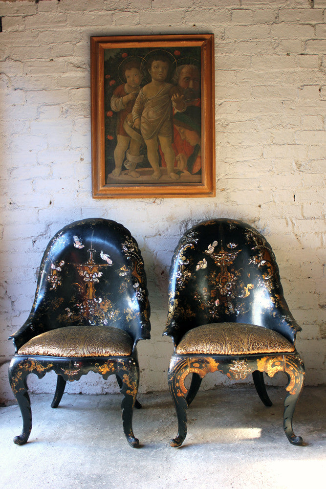 A Fine Pair of Early Victorian Japanned Papier-Mâché Side Chairs c.1844