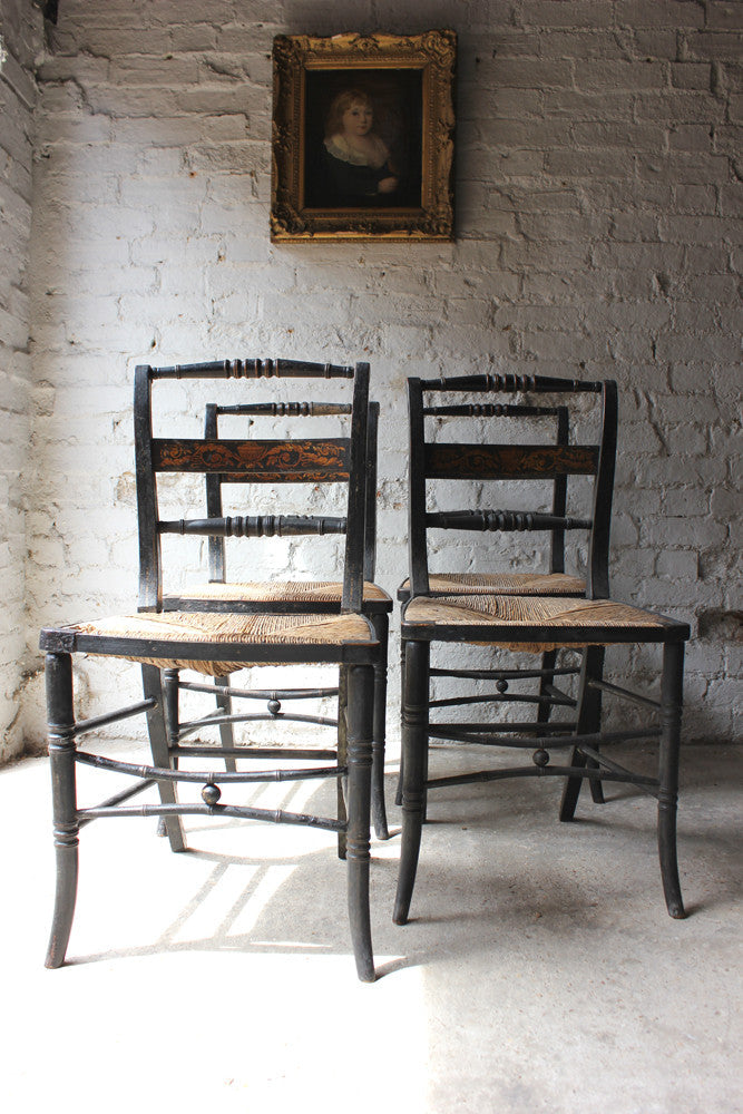 A Good Decorative Set of Four c.1810 Regency Painted & Ebonised Chairs