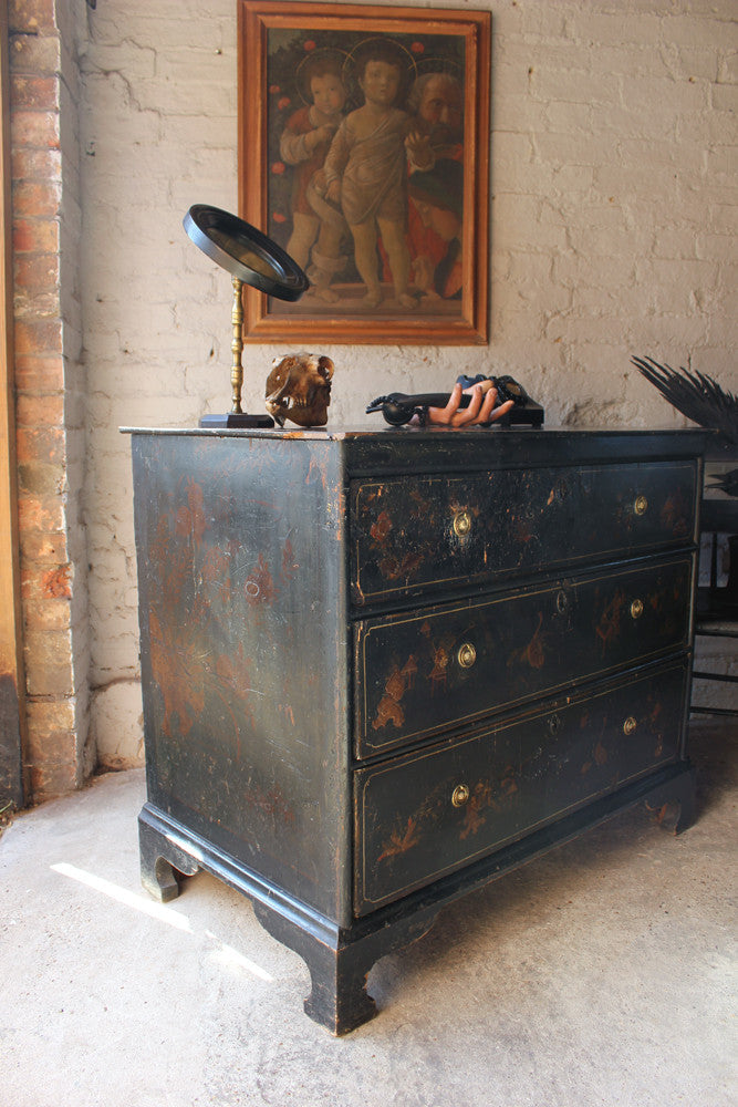 A Beautiful George III Black Japanned & Chinoiserie Decorated Chest of Drawers