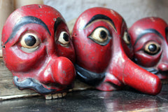 A Decorative Set of Three Early 20thC Indonesian Carved & Painted Hardwood Topeng Theatre Masks