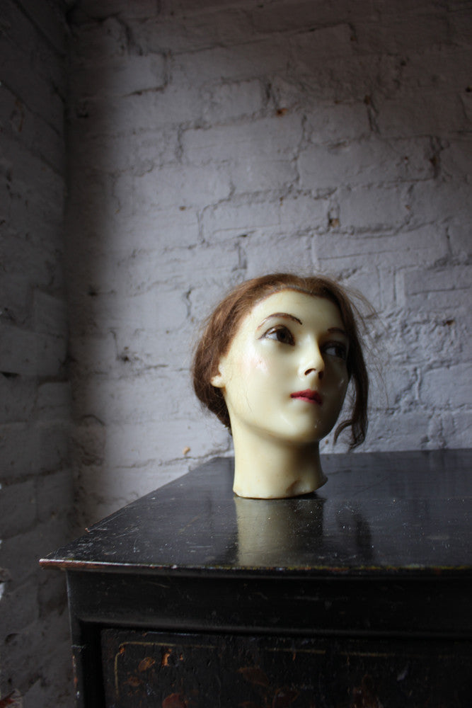 A Good French c.1890 Wax Shop Display Mannequin Head of a Lady