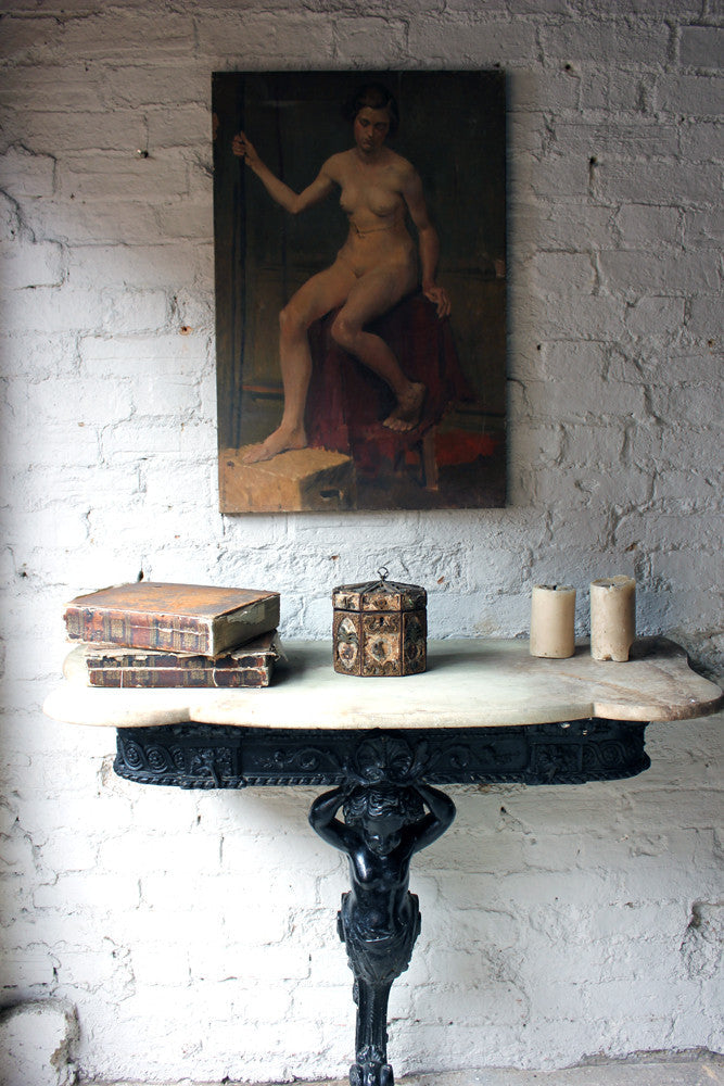 A Good 1928 British School Oil on Canvas; Female Nude Study by Henry Southgate Sands RBSA (1900-1971)