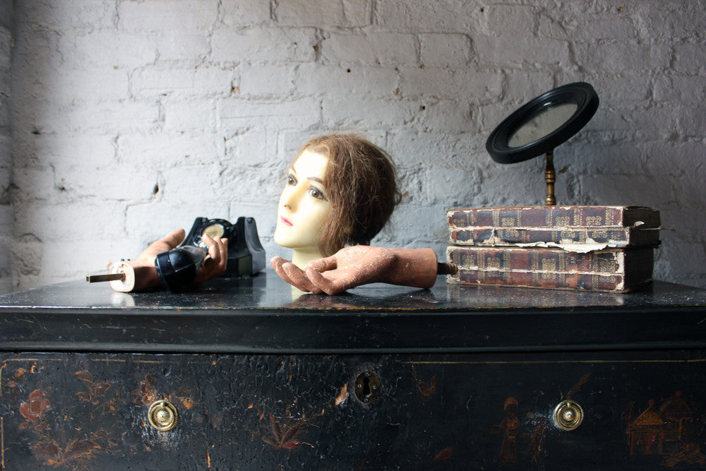 A Good French c.1890 Wax Shop Display Mannequin Head of a Lady