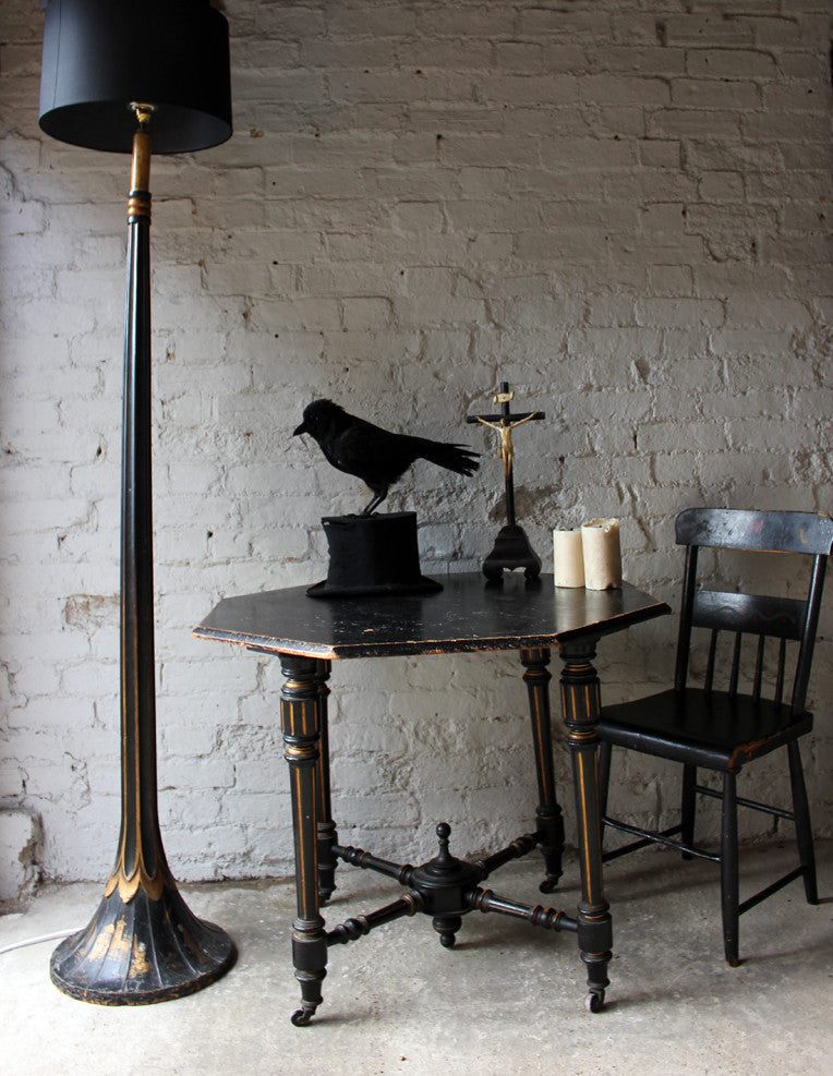A Good c.1900 Black Japanned Chinoiserie Floor Lamp, From the Deanery, Durham