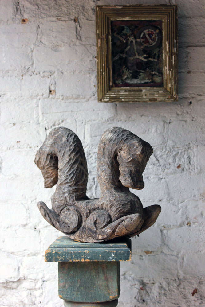 A Decorative Softwood Chip-Carving of Two Seahorses