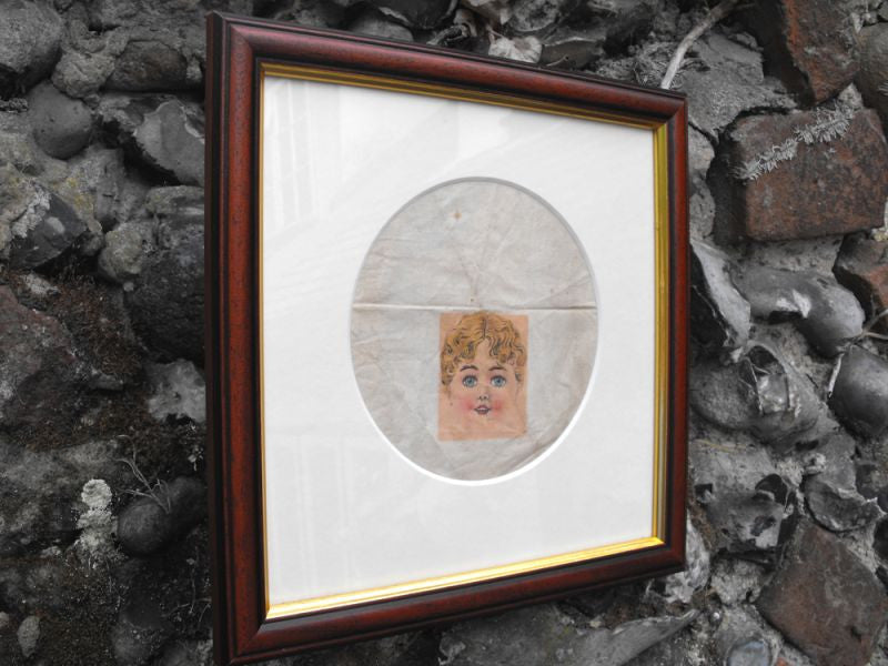 A Fun Framed & Glazed Cut Cloth Dean's Rag Book Betty Blue Doll's Head
