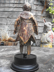 A Fine 17thC Wooden Carved & Polychromed Priest Figurine & Frog on Stand