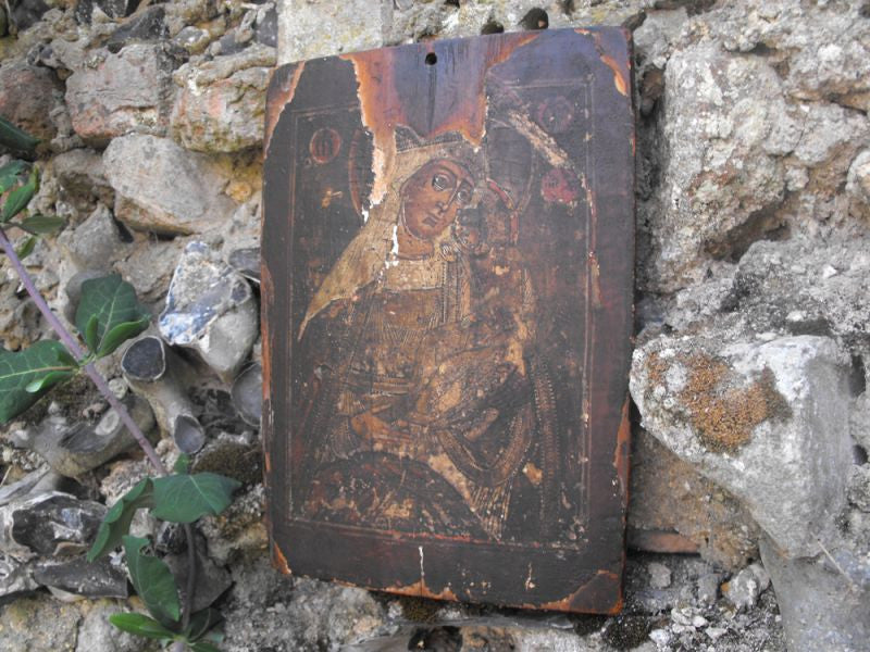 A Fine Russian School Oil & Tempera Gilt Eleusa Icon Panel of The Madonna & Child