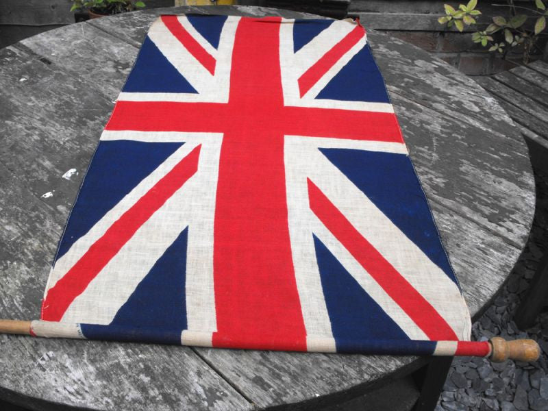 A Big Mounted British Vintage Printed Union Jack Flag on Pole