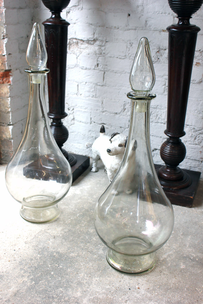 A Fantastic Pair of Very Large 19thC Clear Glass Apothecary Shop Jars