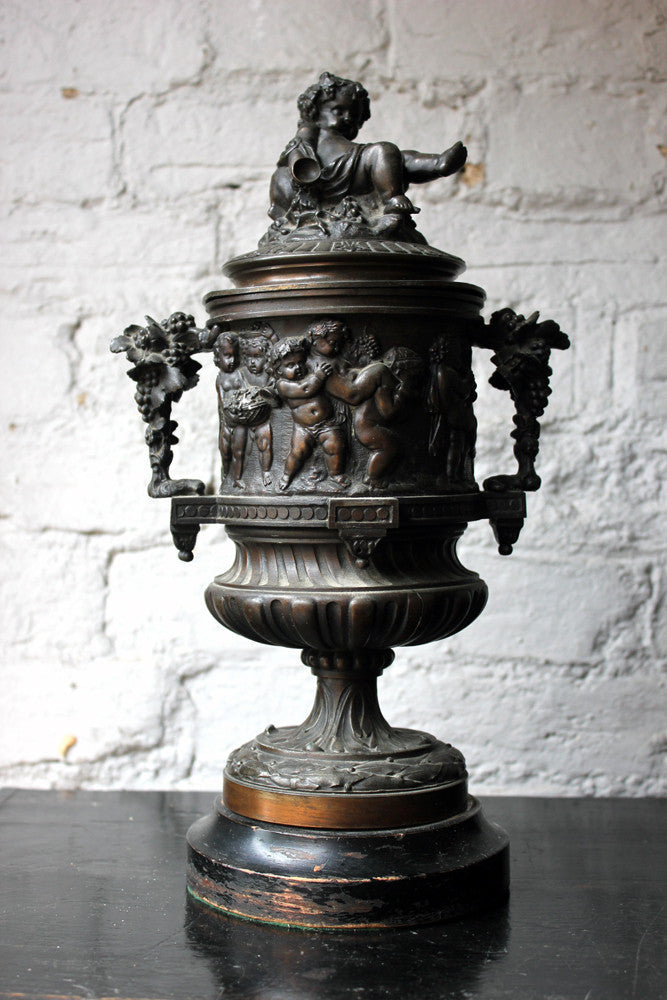 A Good Pair of Napoleon III Bronze Urns with Covers After Claude Michel Clodion c.1870