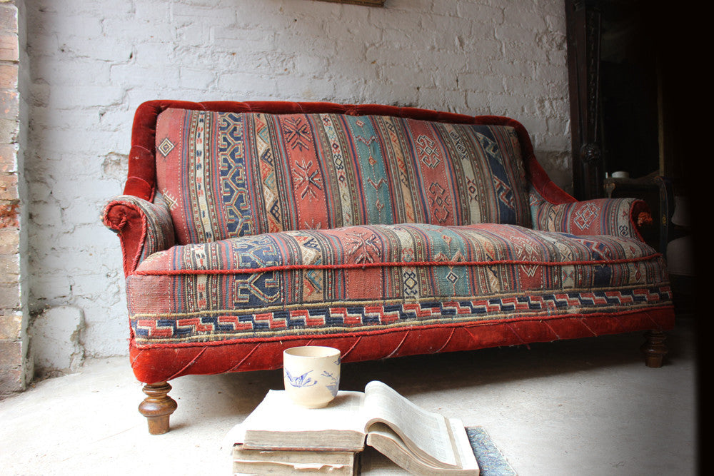 A Good c.1940 Two Seater Kelim Upholstered Sofa