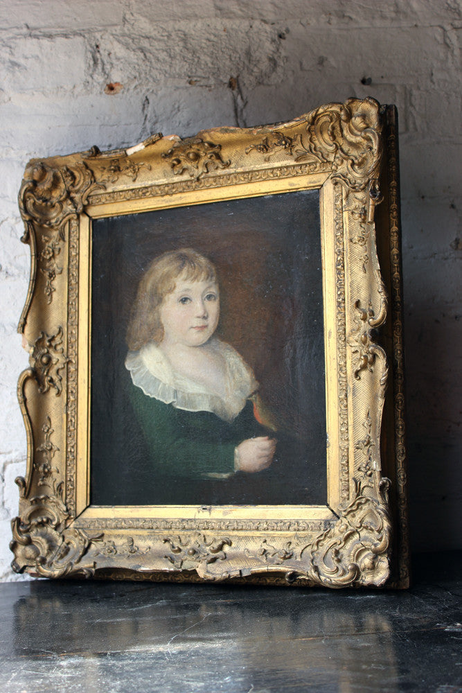 A Fine c.1760-90 English Provincial School Portrait of a Young Girl with a Robin