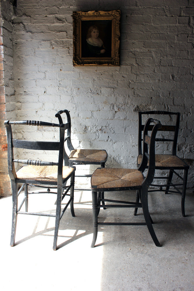 A Good Decorative Set of Four c.1810 Regency Painted & Ebonised Chairs