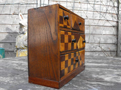 A Fun Early 20thC Miniature Ash & Parquetry Inlaid Chest of Drawers