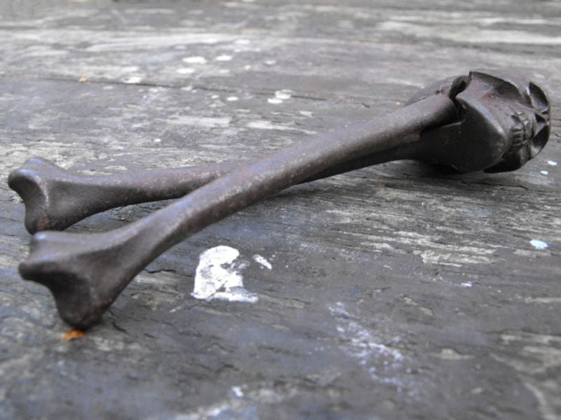 A Fiendish Pair of Late 19thC Cast Iron Nut Crackers in The Form of a Skull & Bones