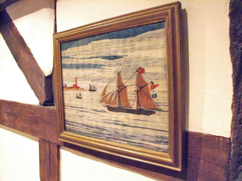 A Charming 19thC Sailor's Woolwork Picture Of A Two Masted Ship