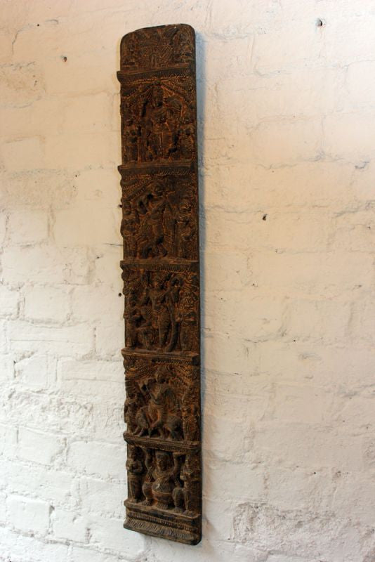 A Beautiful 19thC Gupta Style Indian Carved Wooden Rectangular Panel